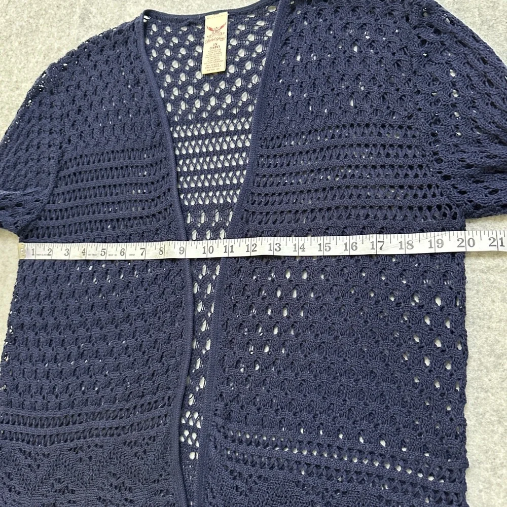 Faded Glory Blue Crochet Knit‎ Fringe Cardigan Size 1X 16W Boho Coastal Festival